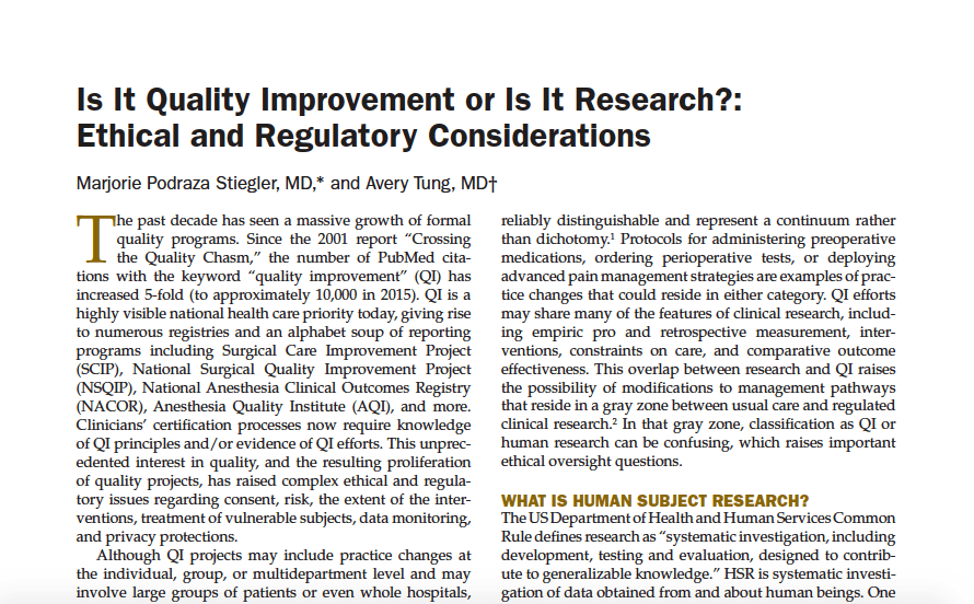 ethics of quality improvement projects or research in healthcare 