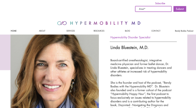 Hypermobility MD home page bio on Career Rx podcast with Marjorie Stiegler