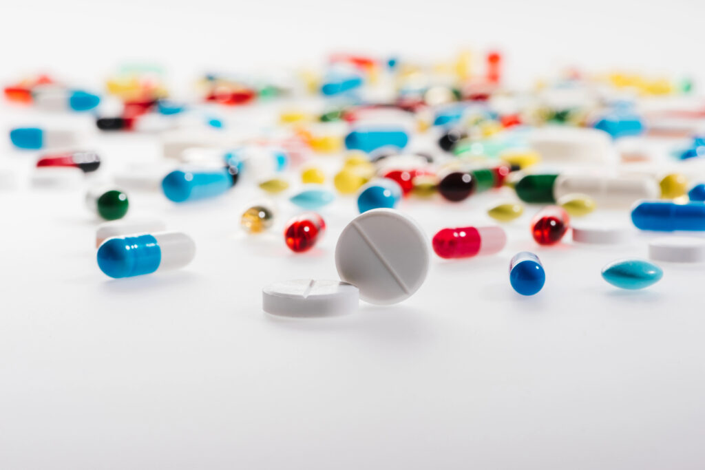 pills on a table